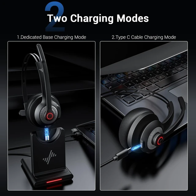 Alt view image 6 of 7 - Bluetooth 5.2 Wireless Headset with Mic for Work Advanced Noise-Reduction Microphone, Clear Calls, Comfortable On-Ear, for PC, Laptop, Phone, Android, Zoom, Office