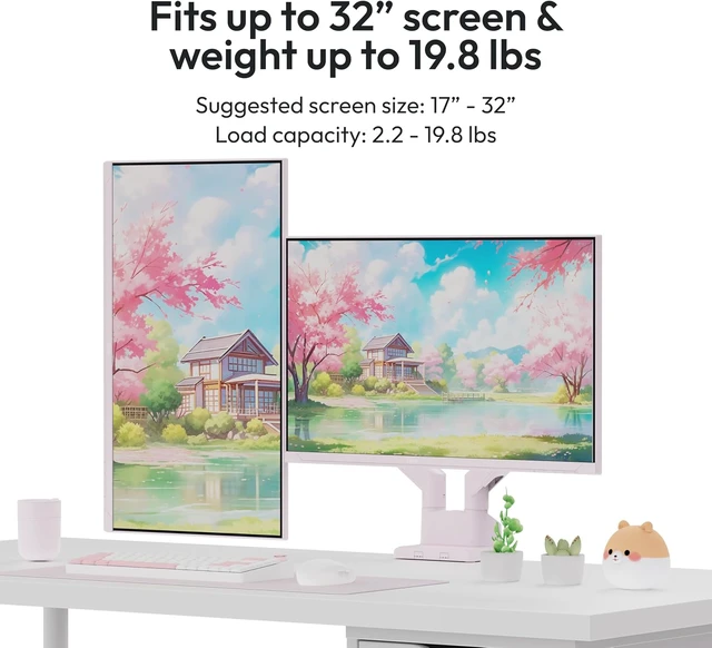 Alt view image 2 of 7 - PS1D Wave Pink Dual Monitor Arm Desk Mount Fits up to 32" Monitors & 19.8lbs, VESA Compatible, Integrated Cable Management