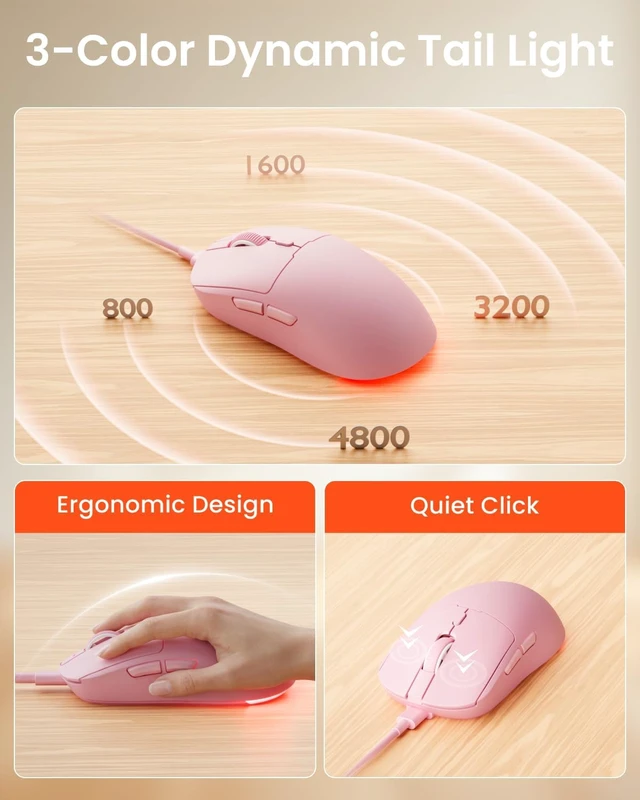 Alt view image 7 of 7 - Wired Keyboard & Mouse Combo with Detachable Wrist Rest (Pink)
