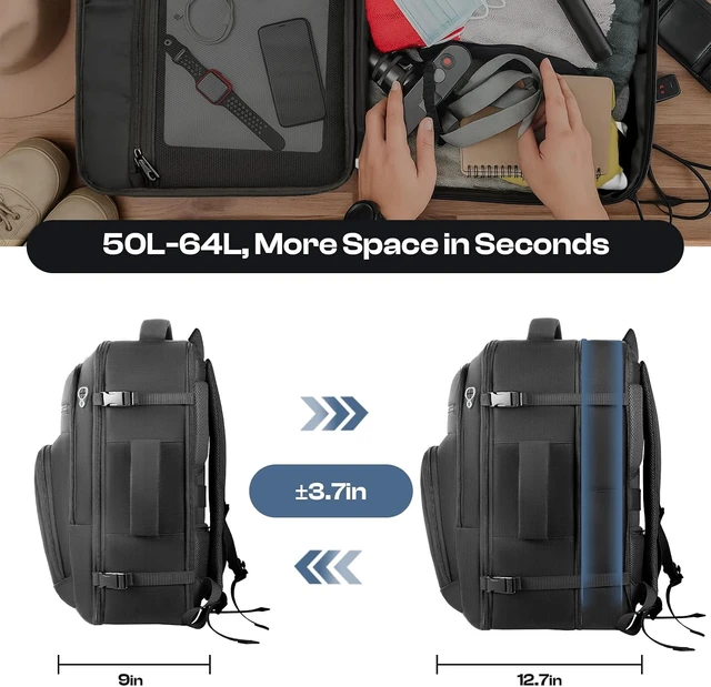 Alt view image 2 of 7 - Expandable 1-7 Day Travel Backpack TSA Approved Carry-On