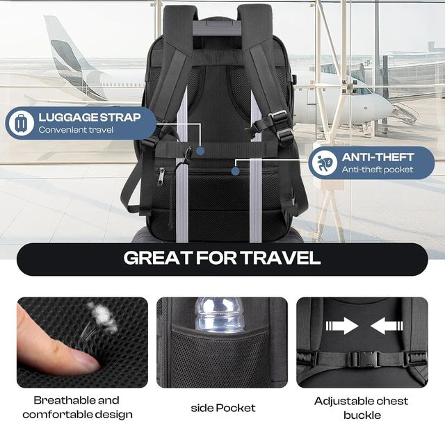 Alt view image 5 of 7 - Expandable 1-7 Day Travel Backpack TSA Approved Carry-On