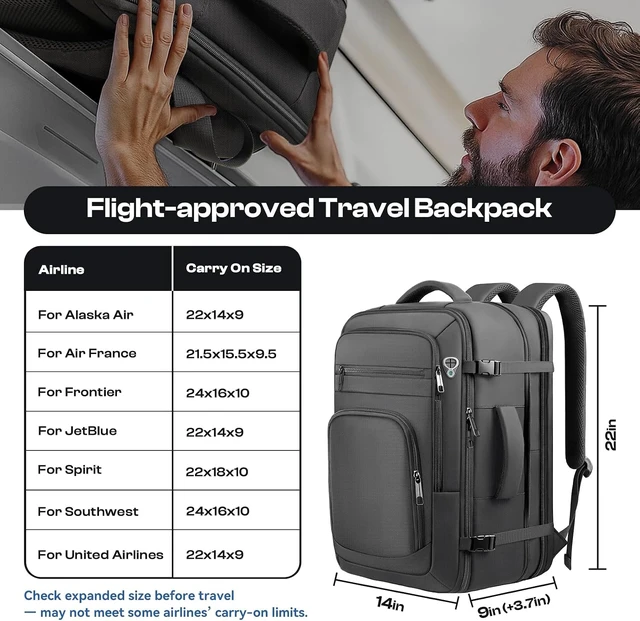 Alt view image 7 of 7 - Expandable 1-7 Day Travel Backpack TSA Approved Carry-On