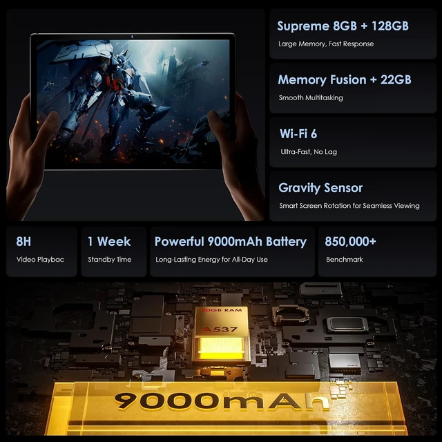 Alt view image 4 of 7 - 2026 10-Inch Android 15 Tablet with Keyboard 30GB RAM + 128GB ROM (1TB Expand), IPS Display, Octa-Core, 9000mAh, WiFi BT 5.0, Gemini AI, Face Unlock, Split Screen
