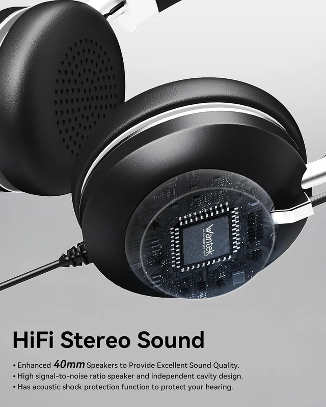Alt view image 6 of 7 - USB On-Ear Computer Headset with Microphone Noise-Cancelling Mic, Mute, Volume Control for Work, Teams, Zoom, Meetings, Home Office (USB+USB-C+3.5mm)