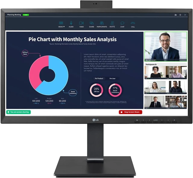Alt view image 2 of 7 - 24BP75CP-B 24-Inch Professional PC Monitor IPS FHD (1920x1080), 75Hz 5ms GtG, Multi-Setting Stand, Speakers, 2MP Webcam, Built-in Mic, USB-C (65W)