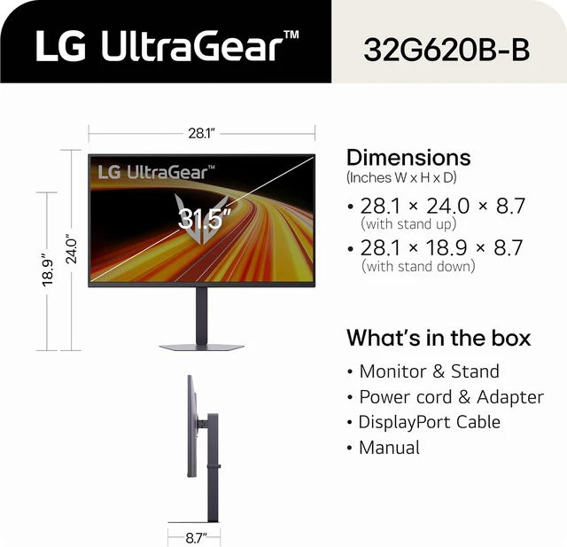 Alt view image 2 of 7 - 32G620B-B 32-Inch UltraGear IPS QHD Gaming Monitor 200Hz, 1ms, G-Sync