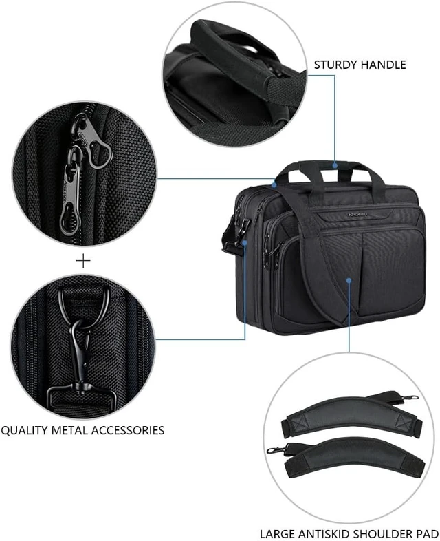 Alt view image 5 of 6 - Expandable 17.3" Laptop Briefcase Business Work Bag (Black)