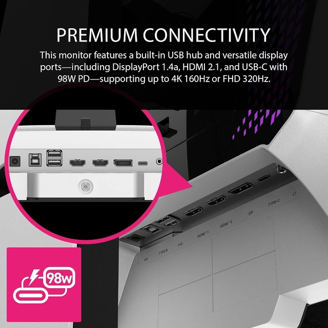 Alt view image 6 of 7 - MPG 274URDFW E16M 27-Inch 3840 x 2160 (UHD) Gaming Monitor 320Hz, 0.5ms, FreeSync Premium Pro, G-SYNC Compatible, HDR Ready, HDMI, VGA, VESA, Tilt (White)