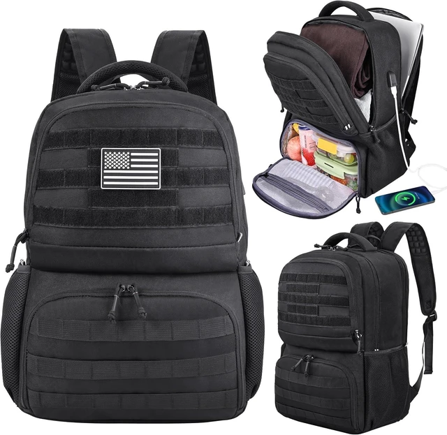 Main image of Tactical Laptop Lunch Backpack for Men Anti-Theft Utility Work Bag with Cooler Compartment Lunchbox (Black, 18 Inch)