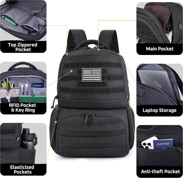 Alt view image 2 of 7 - Tactical Laptop Lunch Backpack for Men Anti-Theft Utility Work Bag with Cooler Compartment Lunchbox (Black, 18 Inch)