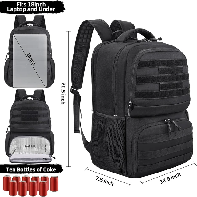Alt view image 6 of 7 - Tactical Laptop Lunch Backpack for Men Anti-Theft Utility Work Bag with Cooler Compartment Lunchbox (Black, 18 Inch)