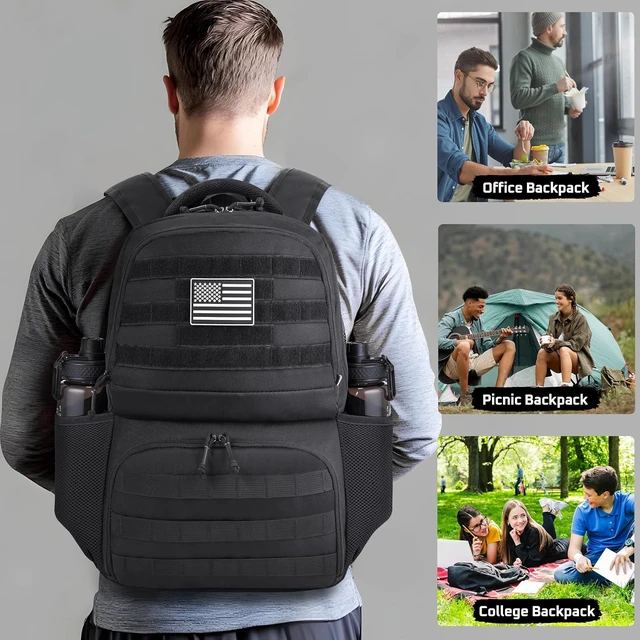 Alt view image 7 of 7 - Tactical Laptop Lunch Backpack for Men Anti-Theft Utility Work Bag with Cooler Compartment Lunchbox (Black, 18 Inch)