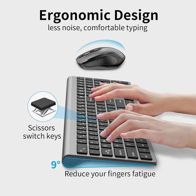 Alt view image 3 of 7 - Slim Silent Wireless Keyboard & Mouse Combo Full-Size Computer Keyboard
