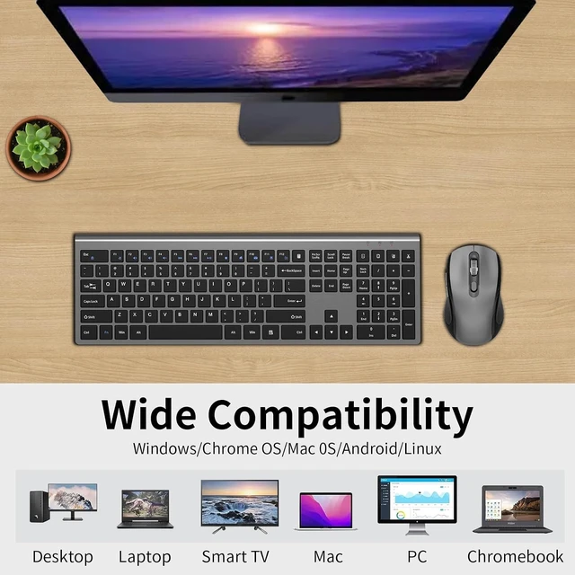 Alt view image 7 of 7 - Slim Silent Wireless Keyboard & Mouse Combo Full-Size Computer Keyboard