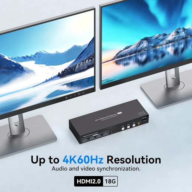 Alt view image 5 of 7 - HDMI KVM Switch for 3 Computers & 2 Monitors 4K@60Hz EDID, 3 PCs Share Dual Monitors & 4 USB 3.0 Ports, with Controller