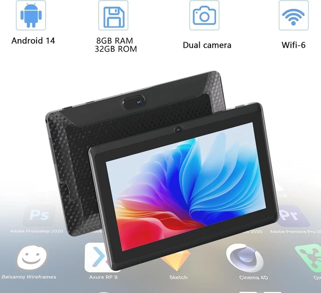 Alt view image 3 of 7 - 7-Inch Android 14 Tablet with Case 8GB RAM+32GB ROM, 1TB Expandable, 1.6GHz Quad-Core, 1024*600 IPS HD Touchscreen, 5MP Camera, WiFi, Bluetooth
