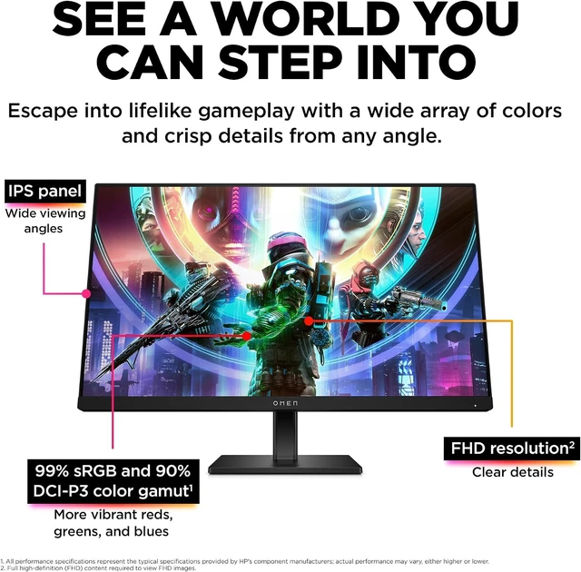 Alt view image 3 of 7 - OMEN 23.8" FHD 165Hz Gaming Monitor 1920 x 1080 IPS, 99% sRGB, 90% DCI-P3, FreeSync Premium, 24 (2023) (Black)