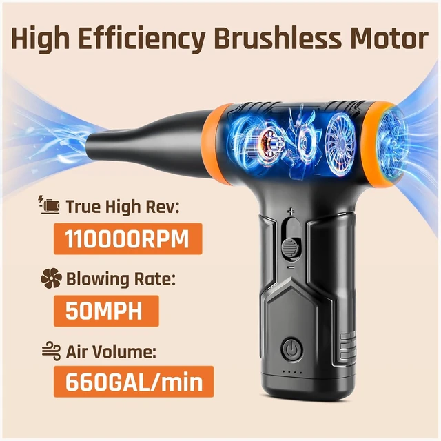Alt view image 4 of 7 - 110000RPM Electric Compressed Air Duster Super-Power Canned Air, Variable Speed, Fast-Charging Mini Blower for Computer/Keyboard/House/Outdoor & Car