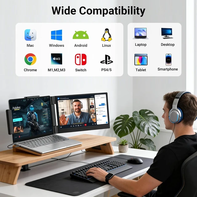 Alt view image 6 of 7 - 14.1" 1080P Laptop Screen Extender Dual-Screen Monitor for 13-17.3" Laptops