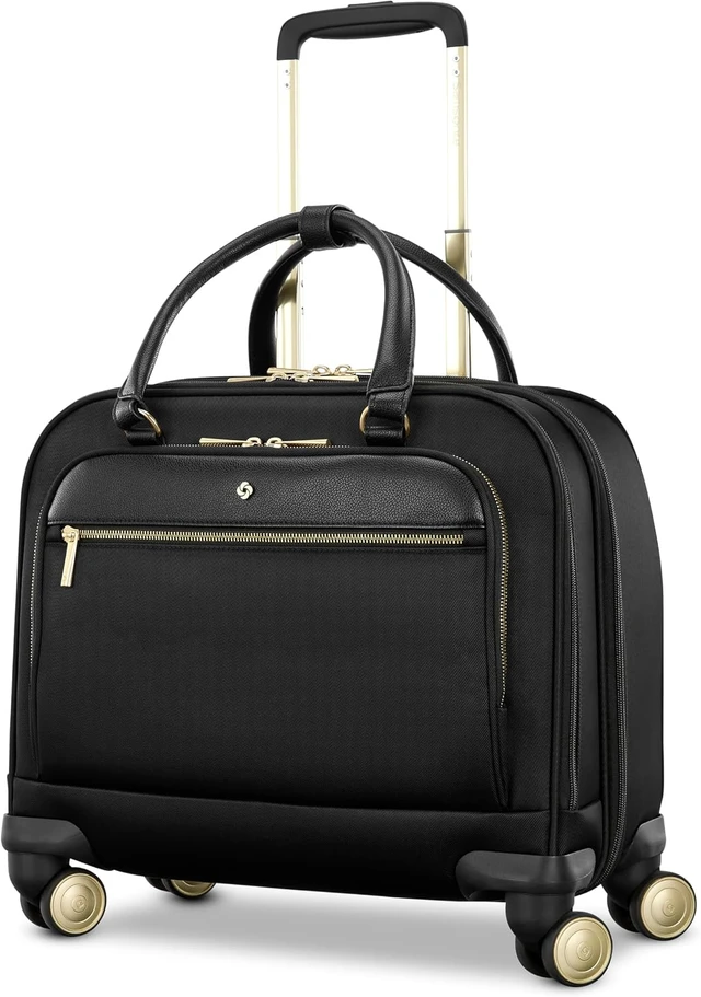Alt view image 4 of 4 - Mobile Solutions 2 Spinner Mobile Office Carry-On Rolling Laptop Bag with USB Pass-Through, Padded Laptop & Tablet Sleeves, File Organizer, Spinner Wheels, StackIt Strap (Black)