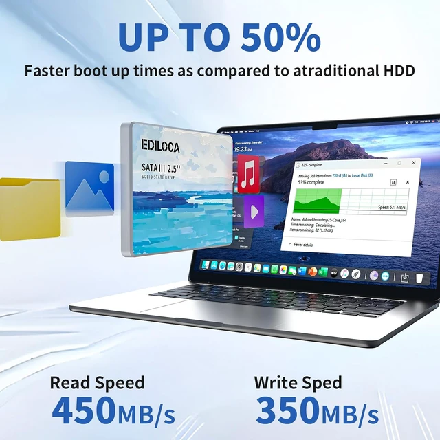 Alt view image 2 of 7 - 512GB 2.5" SATA III Internal SSD Up to 450MB/s Read, 3D NAND Flash, Shock & Drop-Proof, for PC/Laptop/Desktop/NAS, Windows/Mac/Linux (ES580E)