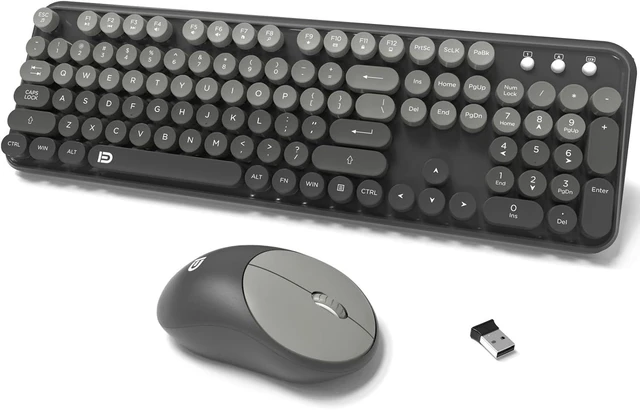 Main image of Retro Typewriter Wireless Keyboard & Mouse Combo Bubble Keys (Black Grey)