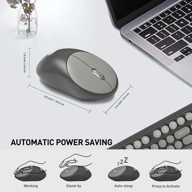 Alt view image 5 of 7 - Retro Typewriter Wireless Keyboard & Mouse Combo Bubble Keys (Black Grey)