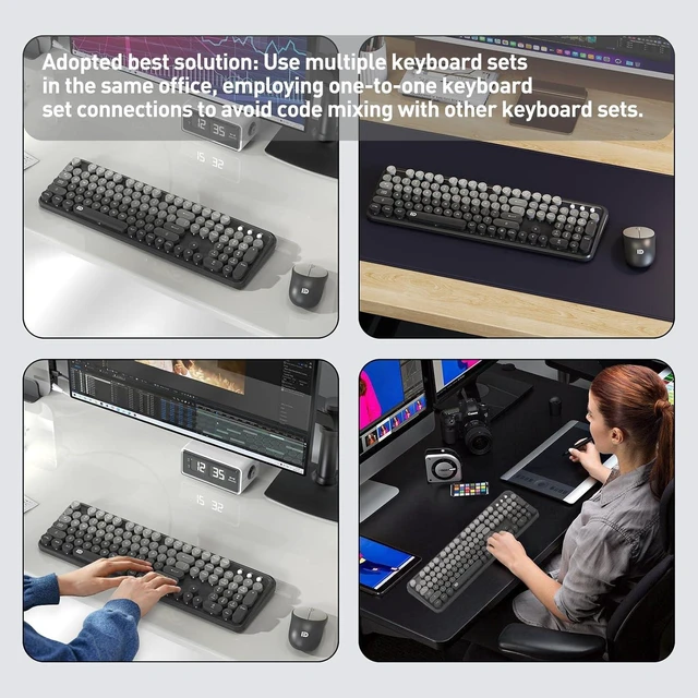Alt view image 6 of 7 - Retro Typewriter Wireless Keyboard & Mouse Combo Bubble Keys (Black Grey)