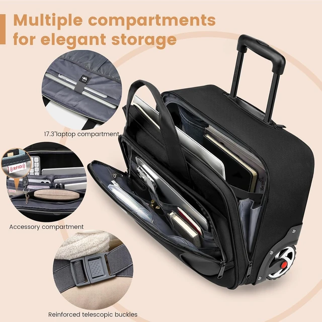 Alt view image 2 of 7 - Rolling Laptop Briefcase on Wheels for Men & Women Carry-On Bag for Business Travel
