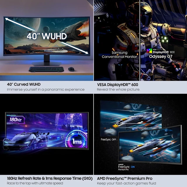Alt view image 4 of 7 - Odyssey G7 (G75F) 40" WUHD Curved Gaming Monitor