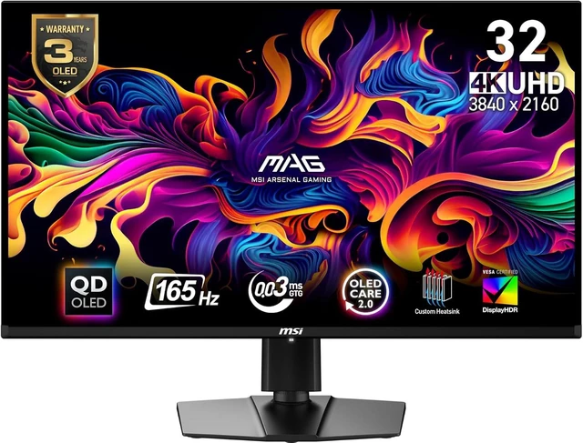 Main image of MAG 321UP QD-OLED 32-Inch 3840 x 2160 (UHD) Computer Monitor 165Hz, 0.03ms, FreeSync Premium Pro, HDMI 2.1, DisplayPort 1.4a, VESA, Height Adjustable (Black)