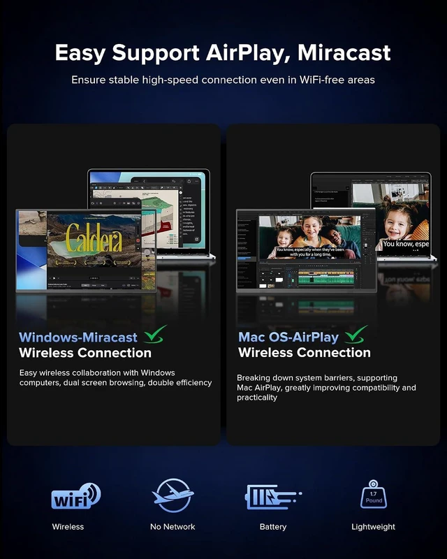Alt view image 4 of 7 - 15.6" Wireless Portable Monitor with 8000mAh Battery (4-5H)