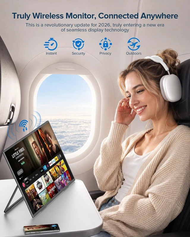 Alt view image 7 of 7 - 15.6" Wireless Portable Monitor with 8000mAh Battery (4-5H)