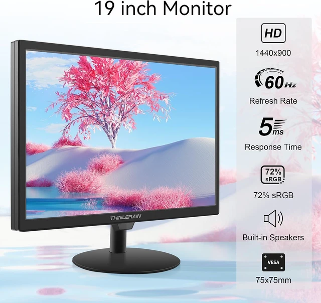 Alt view image 2 of 7 - 19-Inch Computer Monitor 1440x900 with HDMI/VGA/AV/BNC/USB Ports, 60Hz, 5ms, VESA, Built-In Speakers for Office & Home