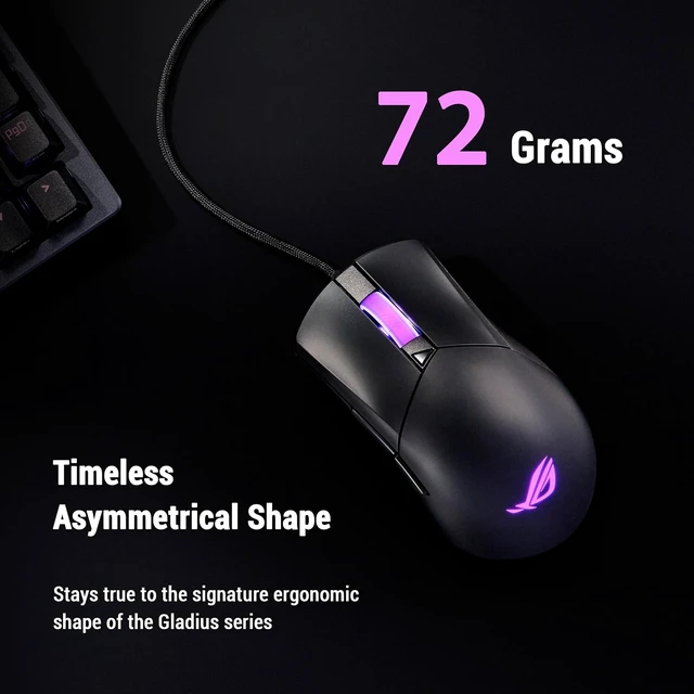 Alt view image 2 of 7 - ROG Gladius III Core Wired Gaming Mouse Right-Handed Ergonomic, 72g, 12K DPI, ROG Paracord, Hot-Swappable Switches, PC/Mac Support