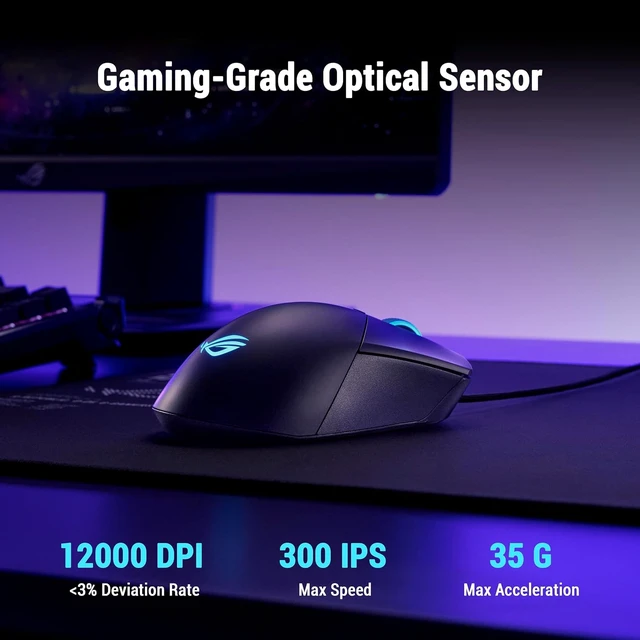 Alt view image 3 of 7 - ROG Gladius III Core Wired Gaming Mouse Right-Handed Ergonomic, 72g, 12K DPI, ROG Paracord, Hot-Swappable Switches, PC/Mac Support