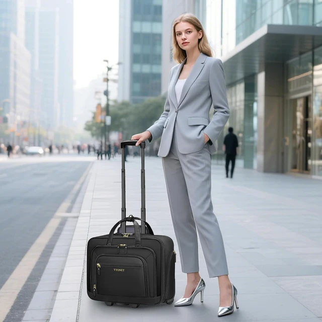 Alt view image 7 of 7 - 17.3-Inch Rolling Laptop Briefcase for Women Large Cup Holder, Carry-On with Insulated & Waterproof Pocket, Roller Bag with Lock for Work Travel (Black)