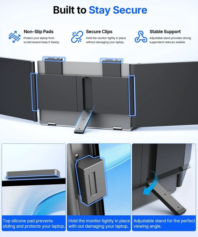 Alt view image 5 of 7 - 14" Laptop Screen Extender FHD 1080P Triple-Screen Monitor Extender