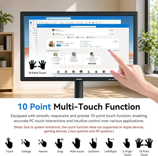 Alt view image 4 of 7 - 27-Inch Touchscreen Monitor VA Panel, 3000:1 Contrast, 99% sRGB PC Touch Screen