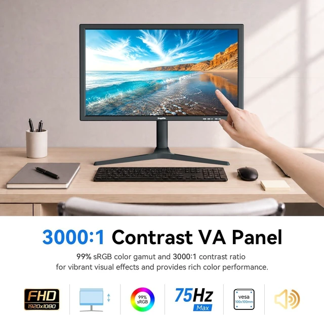 Alt view image 5 of 7 - 27-Inch Touchscreen Monitor VA Panel, 3000:1 Contrast, 99% sRGB PC Touch Screen