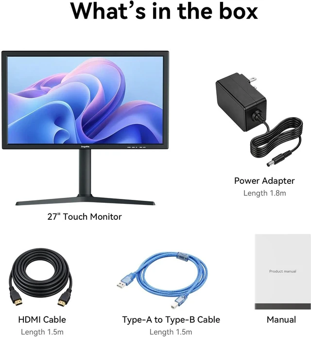 Alt view image 7 of 7 - 27-Inch Touchscreen Monitor VA Panel, 3000:1 Contrast, 99% sRGB PC Touch Screen