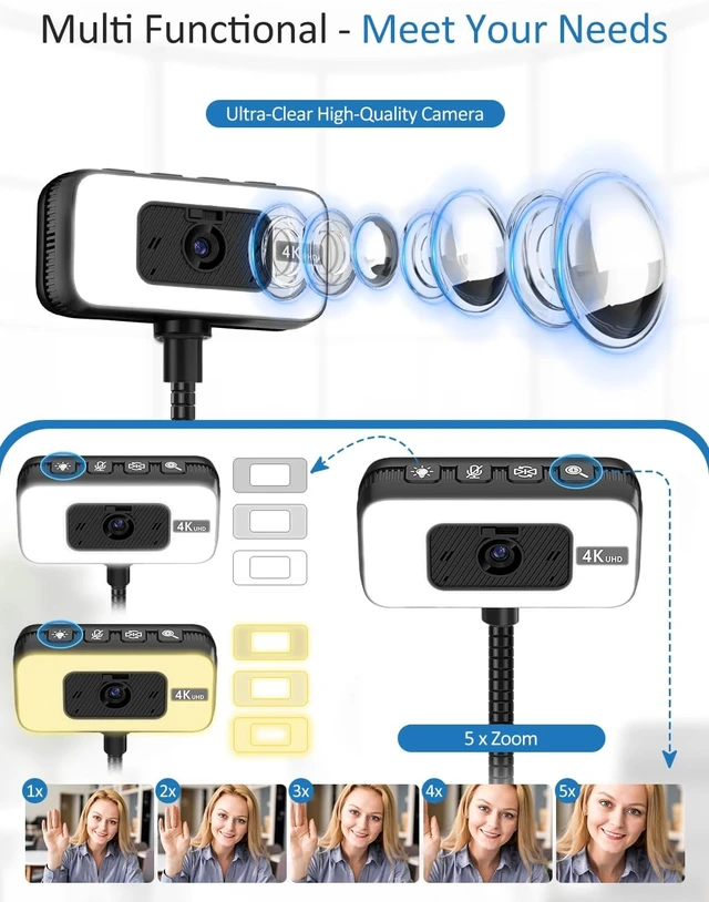 Alt view image 2 of 7 - 4K Webcam for PC with Light, PDAF Autofocus & Mic for Streaming