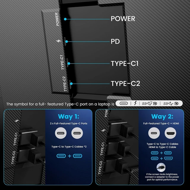 Alt view image 4 of 7 - 15.6" Ultra-Slim Triple Laptop Screen Extender Two-Cable USB-C/HDMI Plug-Play Travel Monitor for 13-17.3" Laptops, MacOS/Windows/Android