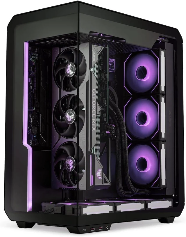 Main image of Xhuttle ATX Mid-Tower Gaming Case Dual-Chamber Design, Panoramic Tempered Glass, Vertical GPU Airflow, 3 x 120mm ARGB Reverse Fans, RGB Strip (Black)