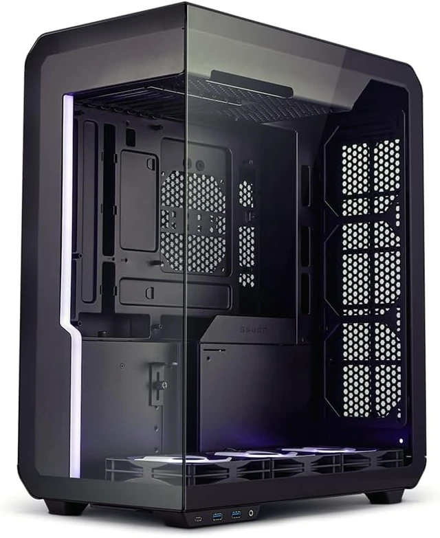 Alt view image 2 of 7 - Xhuttle ATX Mid-Tower Gaming Case Dual-Chamber Design, Panoramic Tempered Glass, Vertical GPU Airflow, 3 x 120mm ARGB Reverse Fans, RGB Strip (Black)