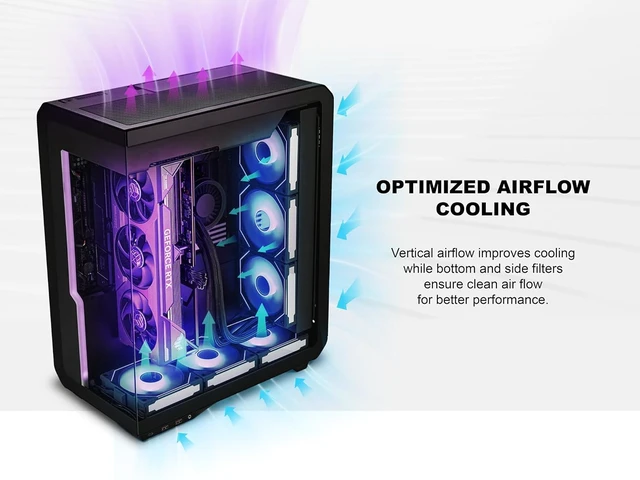 Alt view image 3 of 7 - Xhuttle ATX Mid-Tower Gaming Case Dual-Chamber Design, Panoramic Tempered Glass, Vertical GPU Airflow, 3 x 120mm ARGB Reverse Fans, RGB Strip (Black)