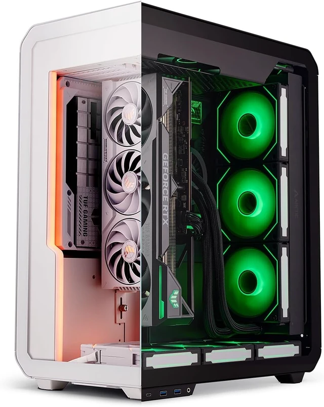 Alt view image 5 of 7 - Xhuttle ATX Mid-Tower Gaming Case Dual-Chamber Design, Panoramic Tempered Glass, Vertical GPU Airflow, 3 x 120mm ARGB Reverse Fans, RGB Strip (Black)