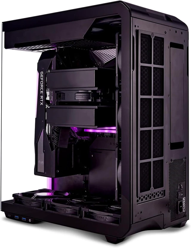 Alt view image 7 of 7 - Xhuttle ATX Mid-Tower Gaming Case Dual-Chamber Design, Panoramic Tempered Glass, Vertical GPU Airflow, 3 x 120mm ARGB Reverse Fans, RGB Strip (Black)