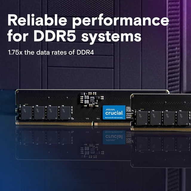 Alt view image 2 of 6 - 16GB DDR5 Desktop Memory 5600MHz (or 5200/4800MHz), UDIMM 288-Pin, Compatible with Core & Ryzen (CT16G56C46U5)