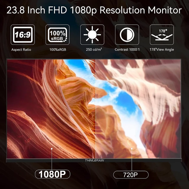 Alt view image 2 of 7 - 23.8-Inch Computer Monitor 1920x1080 Vertical with HDMI/VGA/AV/BNC/USB Ports, Multi-Function Stand, VESA, Frameless, Built-In Speakers for Office & Home